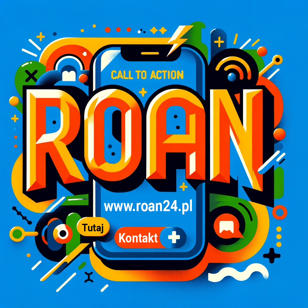Obraz do "Call to Action": Zawiera duże i czytelne logo "ROAN" w żywych i dynamicznych kolorach, podkreślając zachętę do kontaktu z agencją.