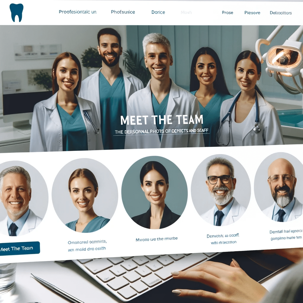 Strona 'Poznaj Zespół' na witrynie internetowej gabinetu stomatologicznego, wykonana przez ROAN24, prezentująca profesjonalne zdjęcia i biografie personelu.