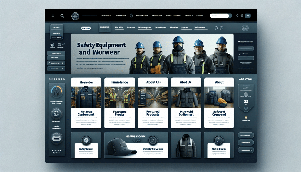 Strona główna witryny z wyposażeniem BHP i odzieżą roboczą, prezentująca profesjonalny i funkcjonalny design z zaakcentowanym aspektem bezpieczeństwa.